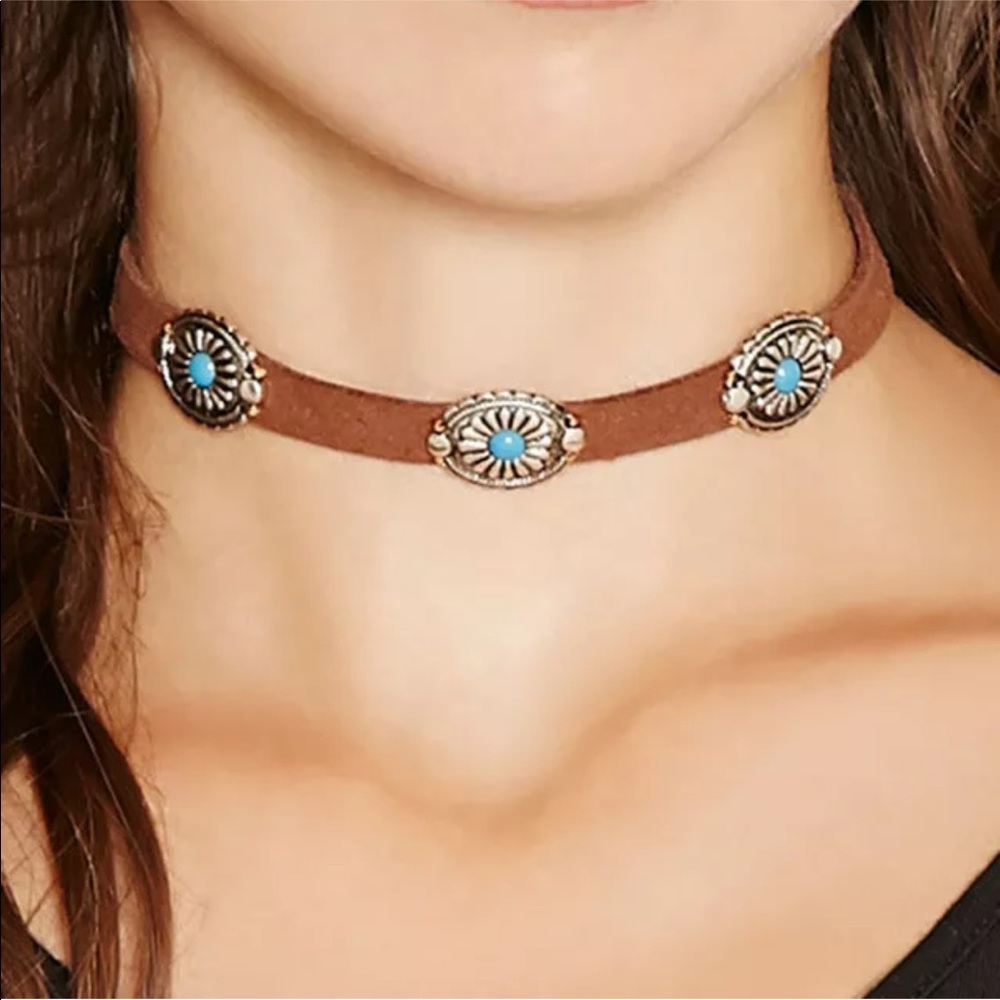 Festival Boho Choker w/ Silver & Turquoise Concho